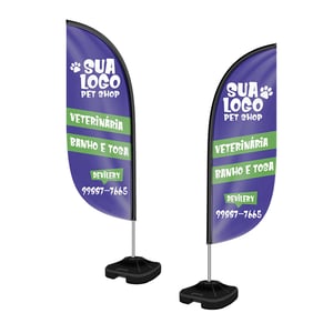Wind Banner Pena 2,50m Kit Completo Tecido Oxford 60 x 250 cm (aprox.) 4x4 (Colorido frente e verso) – Sublimação  Corte padronizado + costura overlock para encaixe • Acompanha base e hastes