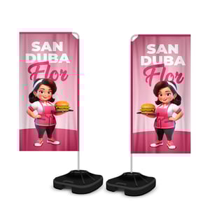 Wind Banner Retangular 1,80m Kit Completo Tecido Oxford 60 x 180 cm (aprox.) 4x4 (Colorido frente e verso) – Sublimação  Corte padronizado + costura overlock para encaixe • Acompanha base e hastes