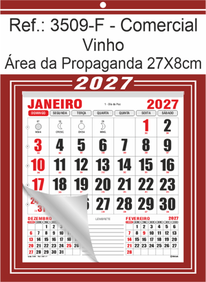 Calendário Comercial de Parede com Furo Ref.: 3509-F