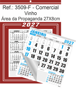 Calendário Comercial de Parede com Furo Ref.: 3509-F