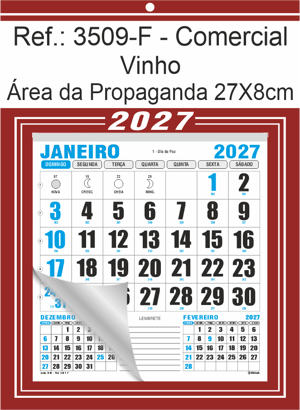 Calendário Comercial de Parede com Furo Ref.: 3509-F