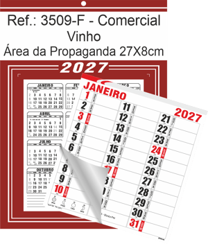 Calendário Comercial de Parede com Furo Ref.: 3509-F