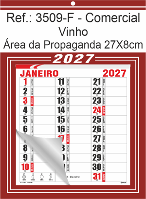 Calendário Comercial de Parede com Furo Ref.: 3509-F
