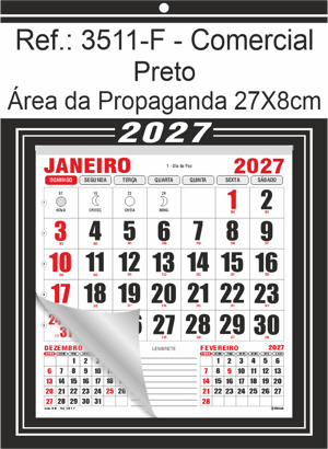 Calendário Comercial de Parede com Furo Ref.: 3511-F