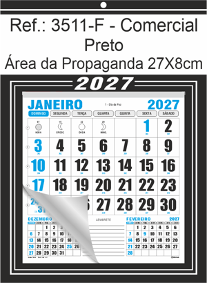 Calendário Comercial de Parede com Furo Ref.: 3511-F