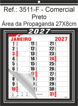 Calendário Comercial de Parede com Furo Ref.: 3511-F