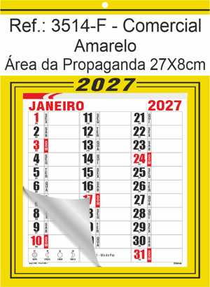 Calendário Comercial de Parede com Furo Ref.: 3514-F
