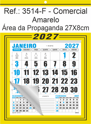 Calendário Comercial de Parede com Furo Ref.: 3514-F