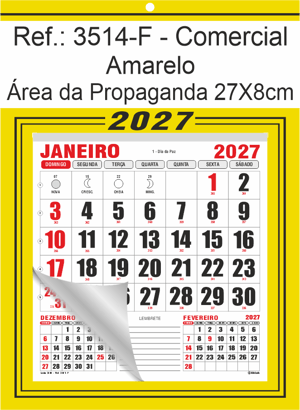 Calendário Comercial de Parede com Furo Ref.: 3514-F