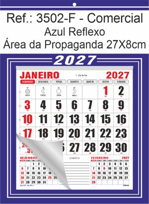 Calendário Comercial de Parede com Furo Ref.: 3502-F