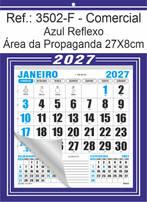 Calendário Comercial de Parede com Furo Ref.: 3502-F