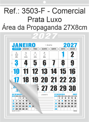 Calendário Comercial de Parede com Furo Ref.: 3503-F