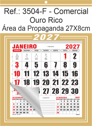 Calendário Comercial de Parede com Furo Ref.: 3504-F