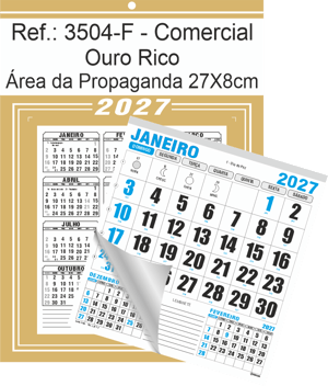 Calendário Comercial de Parede com Furo Ref.: 3504-F