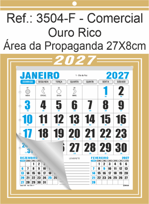 Calendário Comercial de Parede com Furo Ref.: 3504-F