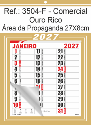 Calendário Comercial de Parede com Furo Ref.: 3504-F