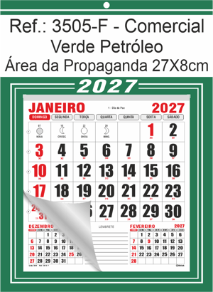 Calendário Comercial de Parede com Furo Ref.: 3505-F