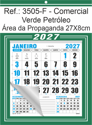 Calendário Comercial de Parede com Furo Ref.: 3505-F