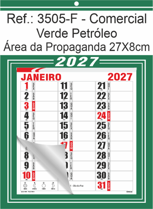 Calendário Comercial de Parede com Furo Ref.: 3505-F