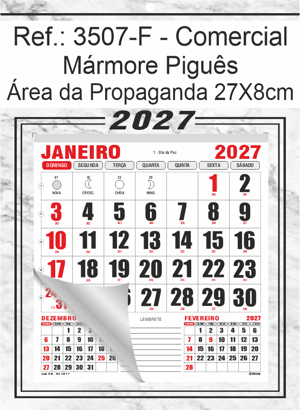 Calendário Comercial de Parede com Furo Ref.: 3507-F