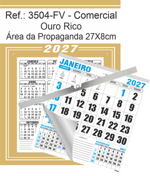 Calendário Comercial de Parede com ou sem Vareta Ref.: 3504-FV