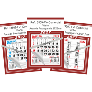 Calendário Comercial de Parede com ou sem Vareta Ref.: 3509-FV