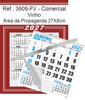Calendário Comercial de Parede com ou sem Vareta Ref.: 3509-FV