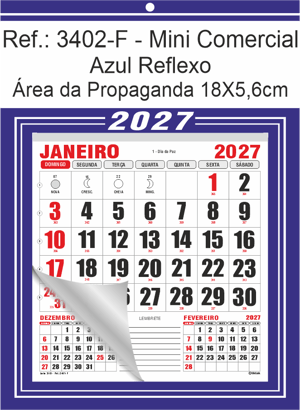 Calendário Mini Comercial de Parede com Furo Ref.: 3402-F