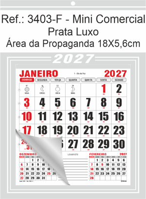 Calendário Mini Comercial de Parede com Furo Ref.: 3403-F