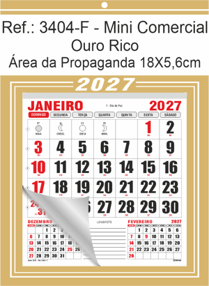 Calendário Mini Comercial de Parede com Furo Ref.: 3404-F