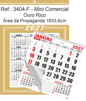 Calendário Mini Comercial de Parede com Furo Ref.: 3404-F