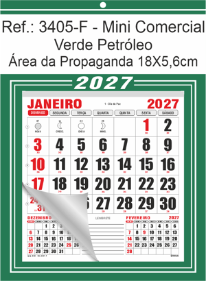 Calendário Mini Comercial de Parede com Furo Ref.: 3405-F