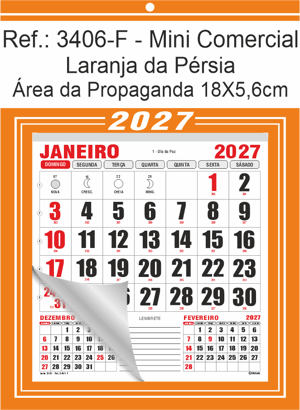 Calendário Mini Comercial de Parede com Furo Ref.: 3406-F