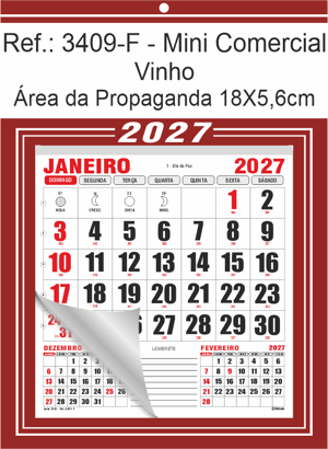 Calendário Mini Comercial de Parede com Furo Ref.: 3409-F