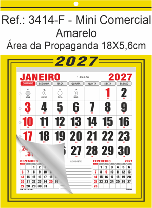 Calendário Mini Comercial de Parede com Furo Ref.: 3414-F