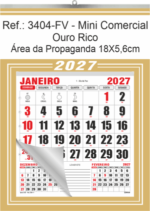 Calendário Mini Comercial de Parede com ou sem Vareta Ref.: 3404-FV