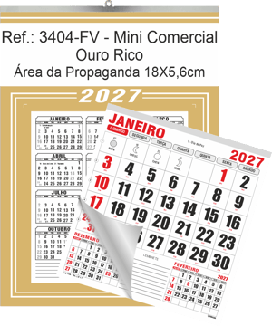 Calendário Mini Comercial de Parede com ou sem Vareta Ref.: 3404-FV