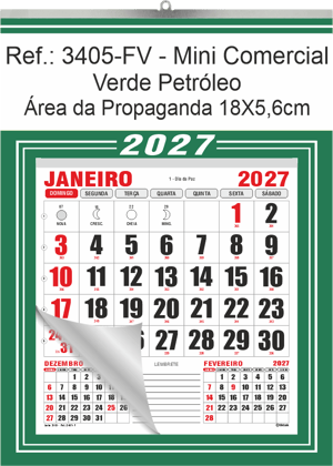 Calendário Mini Comercial de Parede com ou sem Vareta Ref.: 3405-FV
