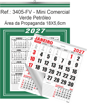 Calendário Mini Comercial de Parede com ou sem Vareta Ref.: 3405-FV