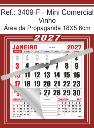 Calendário Mini Comercial de Parede com ou sem Vareta Ref.: 3409-FV