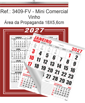 Calendário Mini Comercial de Parede com ou sem Vareta Ref.: 3409-FV