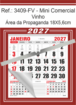 Calendário Mini Comercial de Parede com ou sem Vareta Ref.: 3409-FV