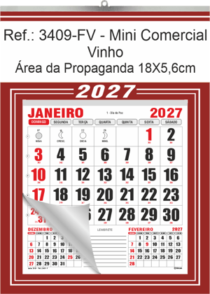 Calendário Mini Comercial de Parede com ou sem Vareta Ref.: 3409-FV