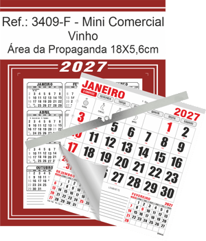 Calendário Mini Comercial de Parede com ou sem Vareta Ref.: 3409-FV