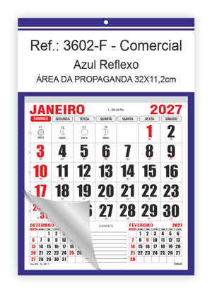 Calendário Comercial de Parede com Furo Ref.: 3602-F