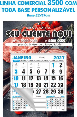 Calendário Comercial de Parede de Base Personalizável com Furo Ref.: 3500-P