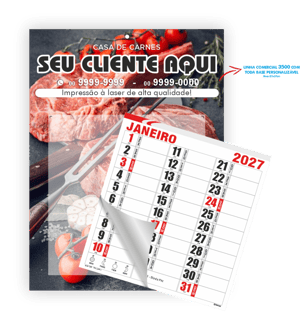 Calendário Comercial de Parede de Base Personalizável com Furo Ref.: 3500-P