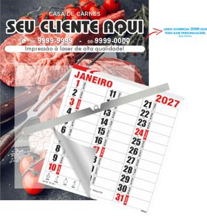 Calendário Comercial de Base Personalizável de Parede com Vareta Ref.: 3500-PV