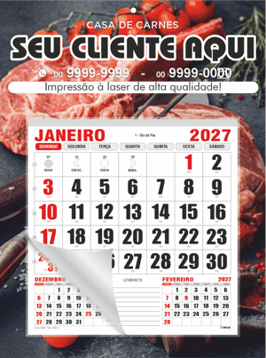 Calendário Comercial de Parede de Base Personalizável com Furo Ref.: 3400-P