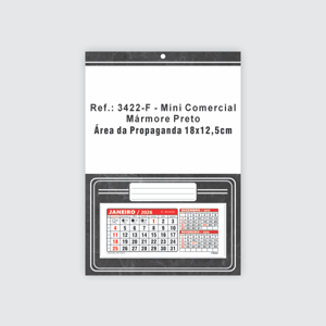 Calendário Mini Comercial Econômico de Parede com Furo Ref.: 3422-F Base Duplex 250g | Bloco 12 Meses Papel 56g 18x26 Textura Mármore Preto   